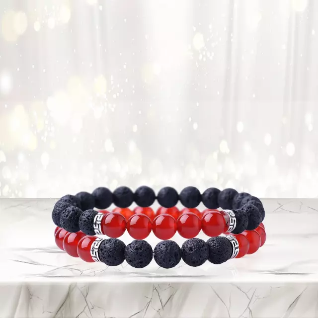 Lava Stone Aromatherapy Diffuser Bracelet (2-Pk) — Red