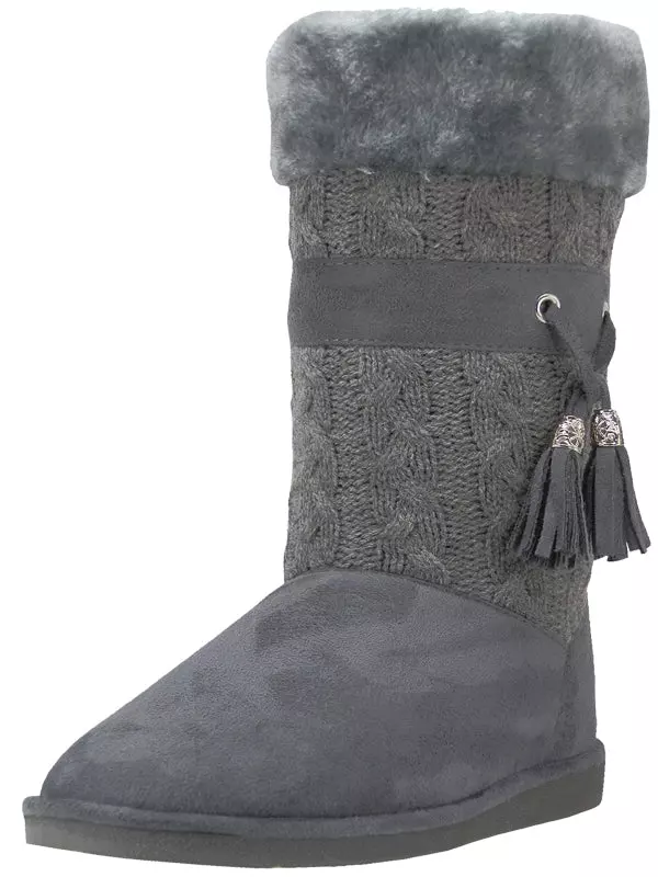 S5570L - Women's Microfiber Knitts Faux Fur Lined Boots — Gray (S5570L-G) / 6-11 Assorted