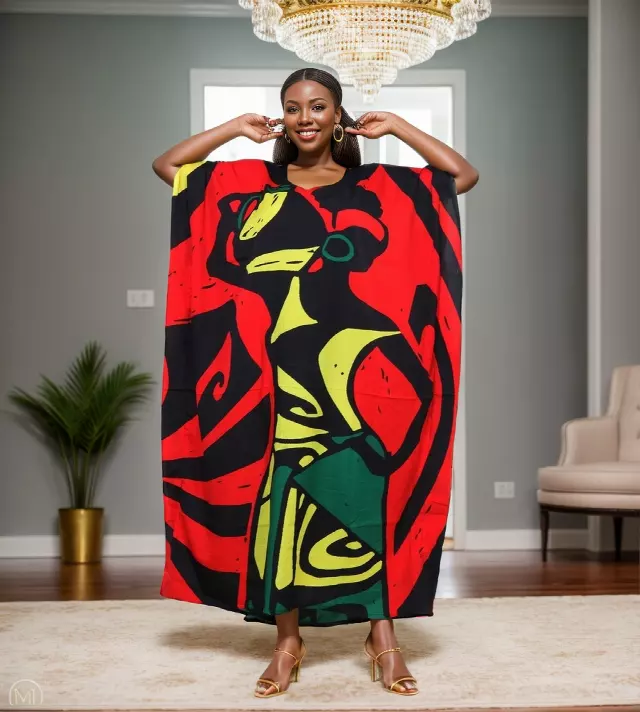 PNA-1303- Women's Colorful Raasta Long Kaftan - One Size (6-PCS PRE-PACK) $7 Each — One Size (4-24) / Print-1303B