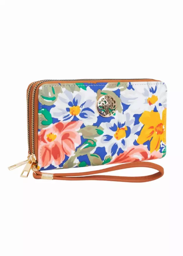 Rebecca & Rifka Floral Print Medallion Double Zip Wristlet Wallet