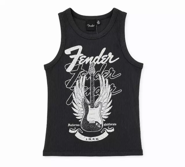 JUNIOR'S FENDER MUSCLE TANK TOP BLACK