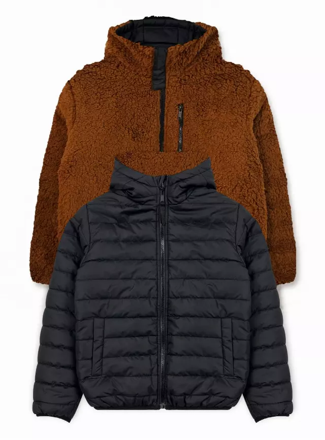 Boys' Reversible Jacket With Sherpa Lining #25 — Black / 4-5-6-7