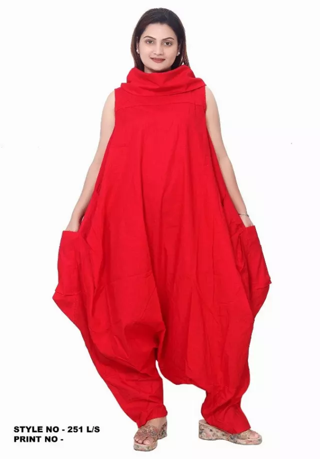251 L - Linen Cowl Neck African Wax Jumpsuit/Dress (3 PCS PRE-PACK) - $30 Each — One Size (4 - 26) / Print-26003