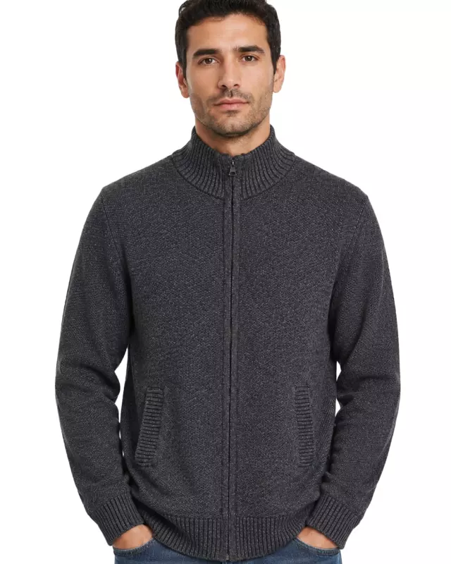 Men's Zip Up Bonded Sweater Plus Size — 2X-3X / 201H Charcoal