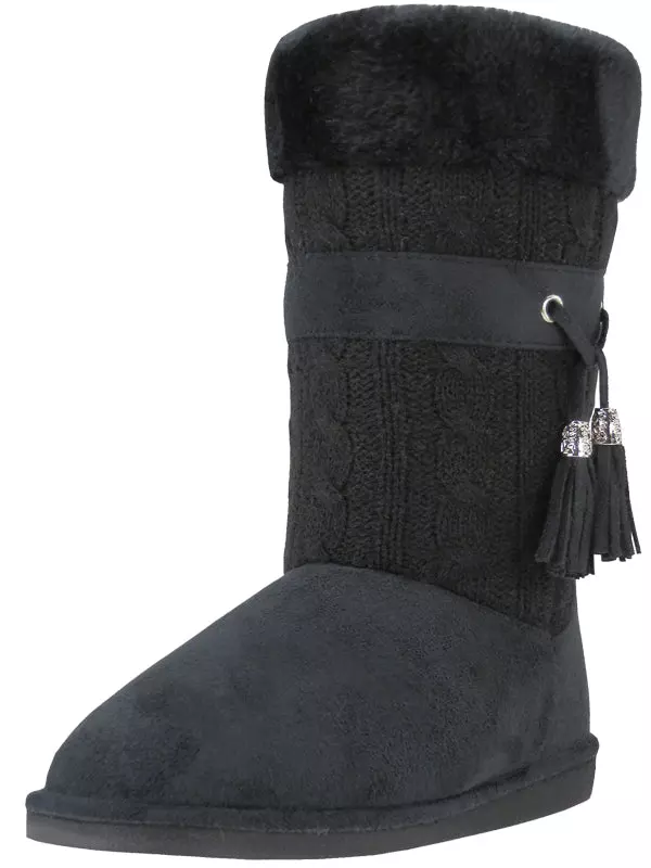 S5570L - Women's Microfiber Knitts Faux Fur Lined Boots — Black (S5570L-B) / 6-11 Assorted