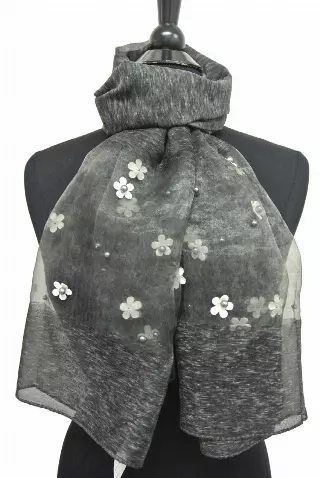 SH102 Sheer Spring Scarf with Pearl — Black