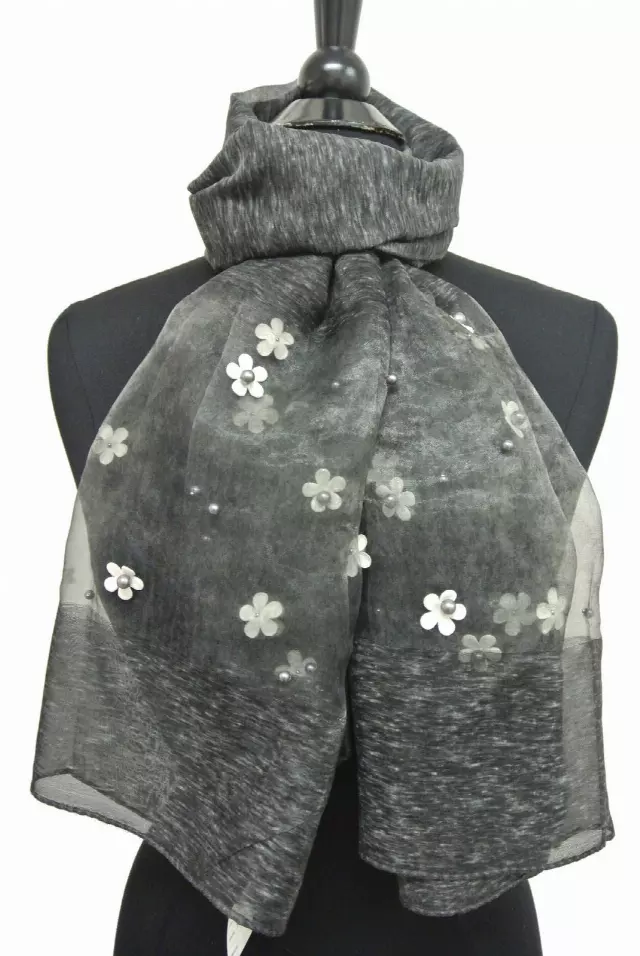 SH102 Sheer Spring Scarf with Pearl — Black