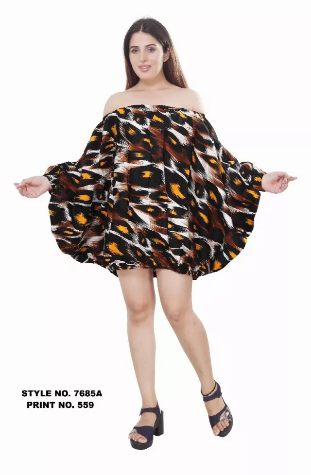 7685 A - 100% COTTON ANKARA PRINT BALLOON WRANGLE SLV DRESS (3 PCS PRE-PACK) - $18.00 EACH — One Size (4-24) / Print-559