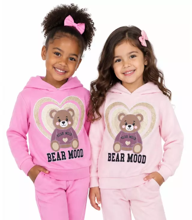 Girls Pink Bear Mood w Heart Screen Pull On Hoodie & Jogger Set – 8699002