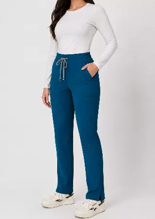 Ariana | High-Waisted Slim Straight Scrub Pants — Caribbean Blue / 2XL