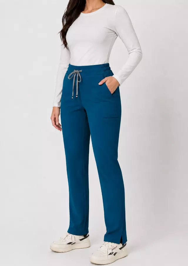 Ariana | High-Waisted Slim Straight Scrub Pants — Caribbean Blue / L