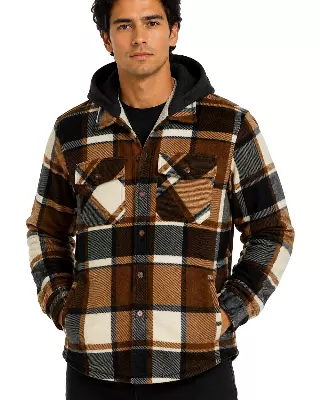 Men's Hooded Shacket with Sherpa Lining #636 — Brown / S-M-L-XL-2X