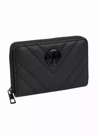 Rebecca & Rifka Quilted Pebble Chevron Medallion Zip Indexer Wallet — BK/BK