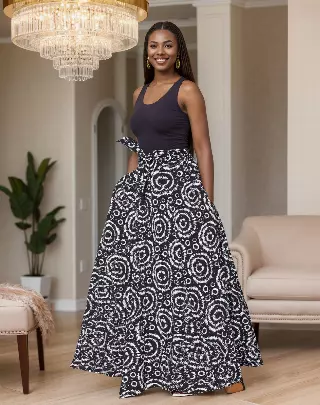 7001SK - 8 Panel African Print Skirt - Authentic African Wax (3-PCS PRE-PACK) - $25 Each — One Size / Print-630 / 3-Pcs Per Pack