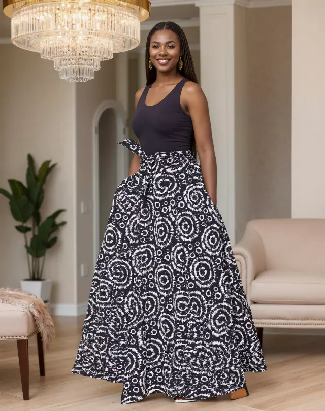 7001SK - 8 Panel African Print Skirt - Authentic African Wax (3-PCS PRE-PACK) - $25 Each — One Size / Print-630 / 3-Pcs Per Pack