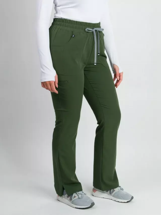 Sydney | High Waisted Slim Flare Scrub Pants — Army Green / 2XL