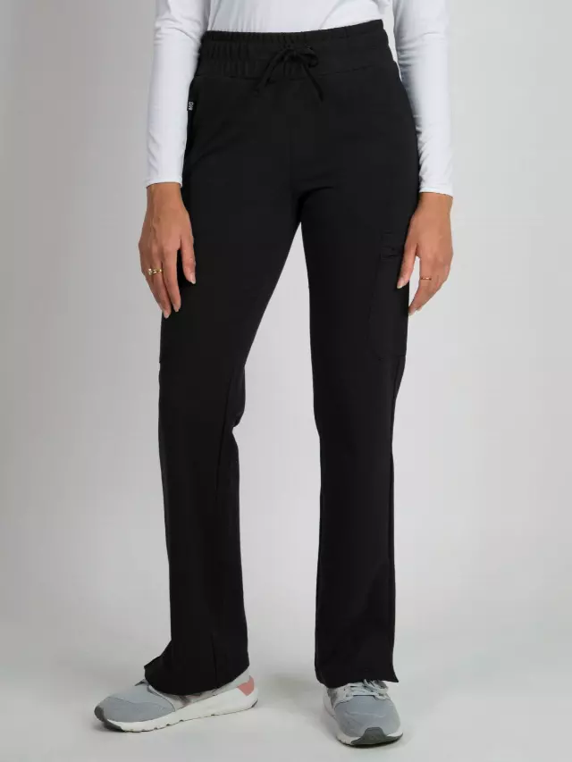 Lira | Ultra-Stretch Ponte Knit Straight-Leg Studio/Yoga Scrub Pant — Petite - 28" / Black / S