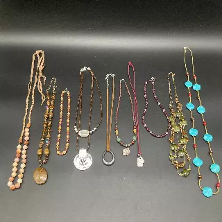Mixed Costume Jewelry Necklace Lot 10 Pc Boho Beaded Earthy Silver Gold Tone