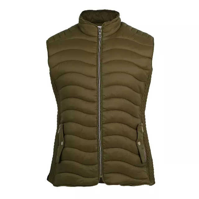 Women’s Solid Berber Lined Puffer Vest with Expandable Sides - Style #LV1701 - $10.90/Unit 12 PC — S-XL (WHOLESALE) / Khaki