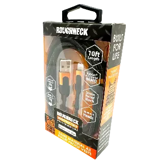 Charging Cable Roughneck USB to Lightning 10FT 2.4 Amp - 3 Pieces Per Pack 24567