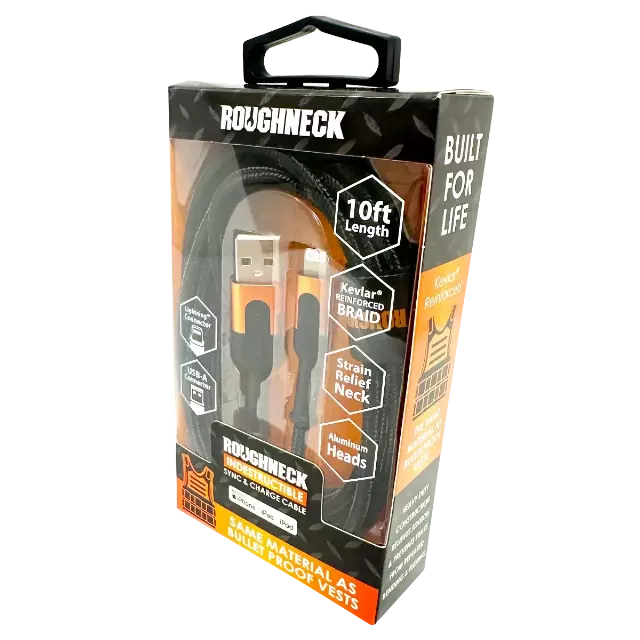 Charging Cable Roughneck USB to Lightning 10FT 2.4 Amp - 3 Pieces Per Pack 24567