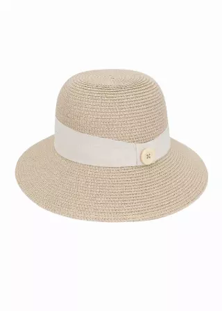 Magid Straw Button Ribbon Bucket Hat — NATURAL