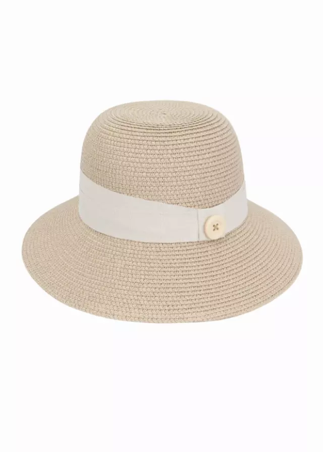 Magid Straw Button Ribbon Bucket Hat — NATURAL