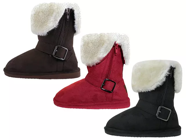 G6620 - Youth's Micro Suede Fold Over Boots with Faux Fur — Assorted - 3 Assorted (G6620-A) / 11-4 Assorted