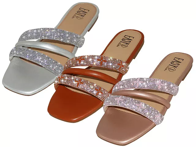 W3999L-A - Wholesale Women's "Easy USA" Rhinestone Upper Slides Sandals