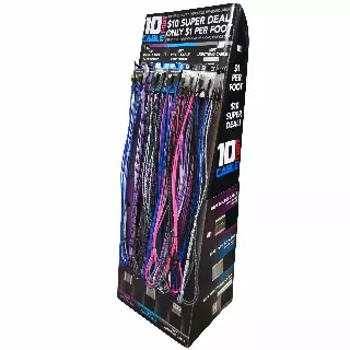 10FT Basic Sync and Charge Cable Assortment - 24 Pieces Per Retail Ready Display Kit 88268