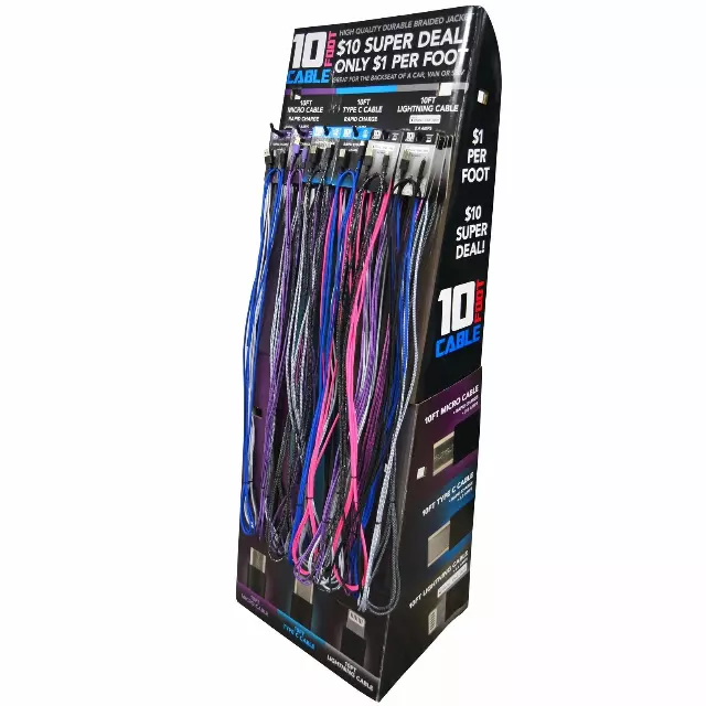 10FT Basic Sync and Charge Cable Assortment - 24 Pieces Per Retail Ready Display Kit 88268