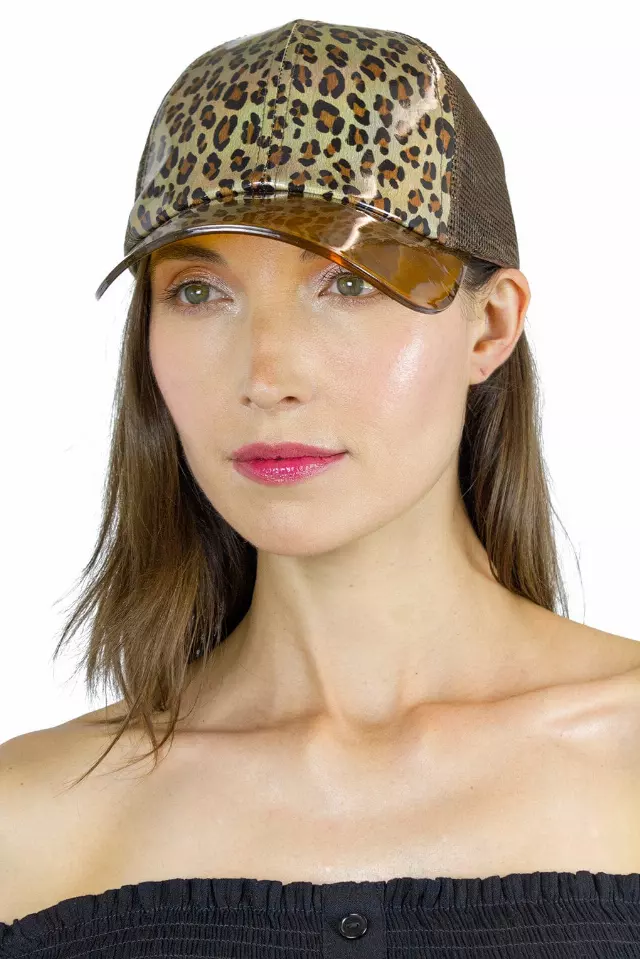 Magid Patent Leopard Print Acrylic Brim Baseball Cap — BROWN