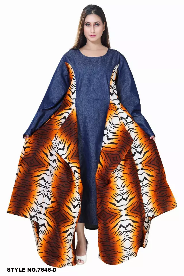 7646D Authentic African Print and Denim Panel Dress (3 PCS PRE-PACK) - ON SALE !! $15 EACH — One Size (4-24) / Print-482