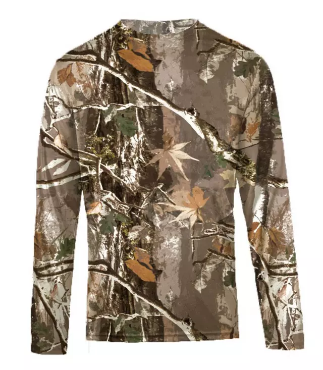Men Performance Long Sleeve Crew with UPF Sun Protection - Nature Leaf Graphic-7625009 — 7625009 / 2XL / 755695178991