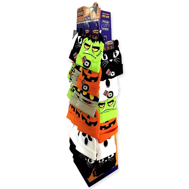 Halloween Knit Hat Beanie LED Light Assortment Floor Display - 36 Pieces Per Retail Ready Display Kit 88463