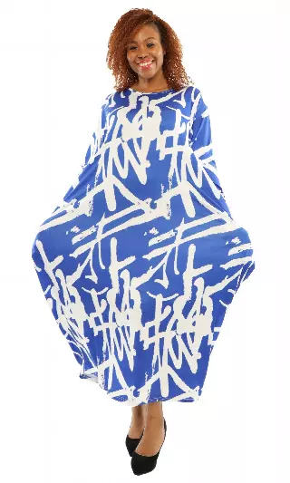 CHH21040LS ON SALE!! Print Knit Maxi Dress- One Size (3-PCS PRE-PACK- 5 Colors) ($15.00 Each) — 3-Pcs PRE-PACK / ROYAL BLUE/WHITE