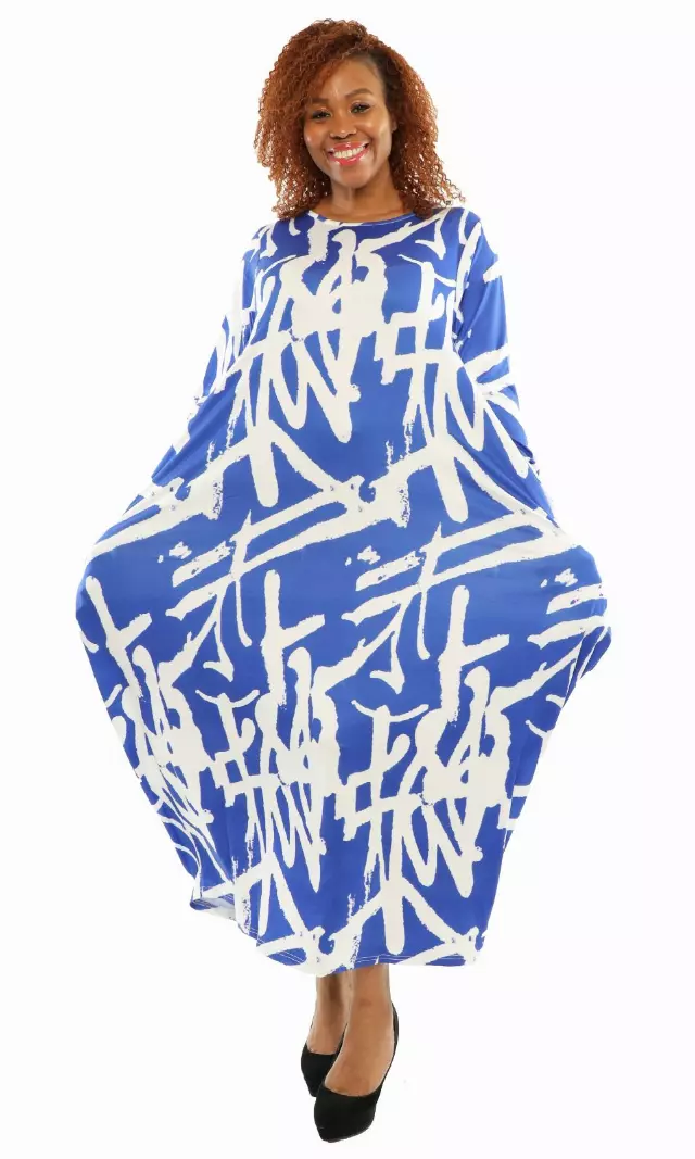 CHH21040LS ON SALE!! Print Knit Maxi Dress- One Size (3-PCS PRE-PACK- 5 Colors) ($15.00 Each) — 3-Pcs PRE-PACK / ROYAL BLUE/WHITE