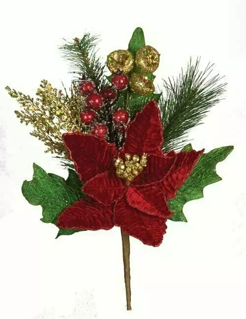 PPX2016RD – 14” Red velvet Poinsettia pick- Min 12 – Case Pk 48