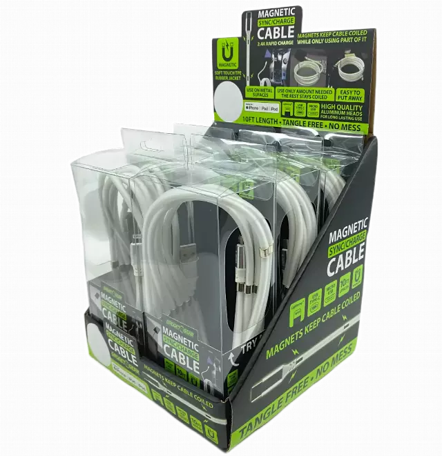 Charging Cable Magnetic Assortment 10FT - 6 Pieces Per Retail Ready Display 88414