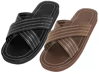 S311-M - Wholesale Men's "Easy USA" Pu Upper X-Band Slides — Assorted - Black & Brown (S311-M) / 7-10 Assorted
