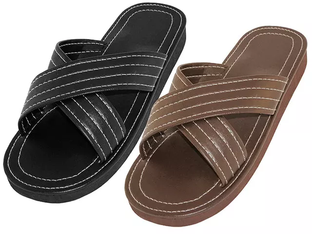 S311-M - Wholesale Men's "Easy USA" Pu Upper X-Band Slides — Assorted - Black & Brown (S311-M) / 7-10 Assorted