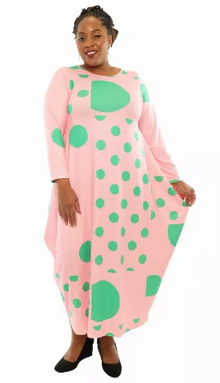 22145- Pink/Green Polka Dot Maxi Dress- One Size (3-PCS PRE-PACK) ($20.00 Each)