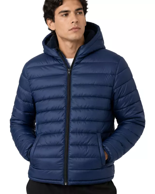Men's Puffer Jacket With Hood #J21 — S-M-L-XL-2X / Navy