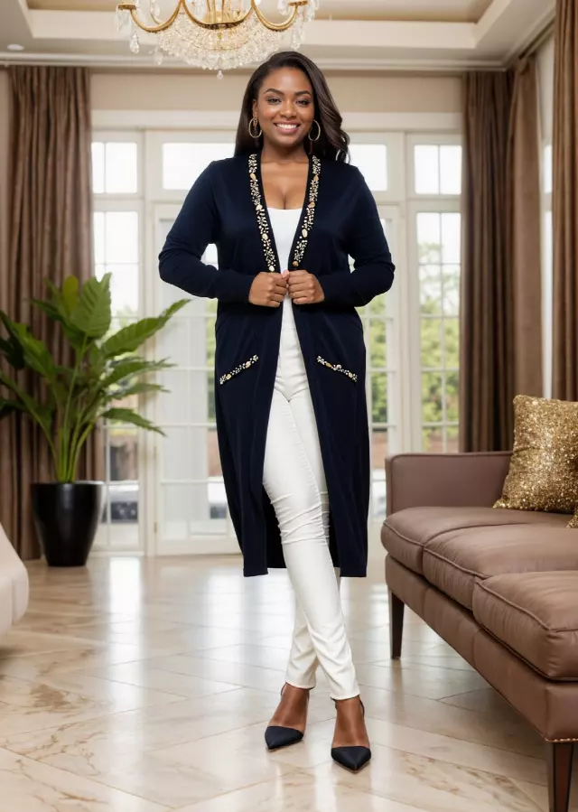 25025 - Women's Embellished Front Open Soft-Feel Poncho - $49.00 Each — Free Size / Black