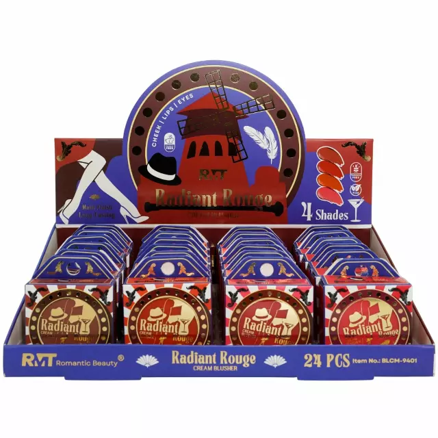 Romantic Beauty Radiant Rouge Cream Blusher - Wholesale Display 24 Units (BLCM-9401)