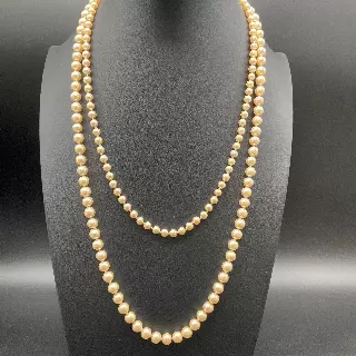 Vintage Marvella Faux Pearl Necklace Lot of 2 Hand Knotted Cream Graduated