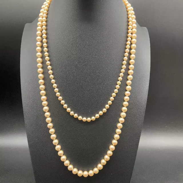 Vintage Marvella Faux Pearl Necklace Lot of 2 Hand Knotted Cream Graduated