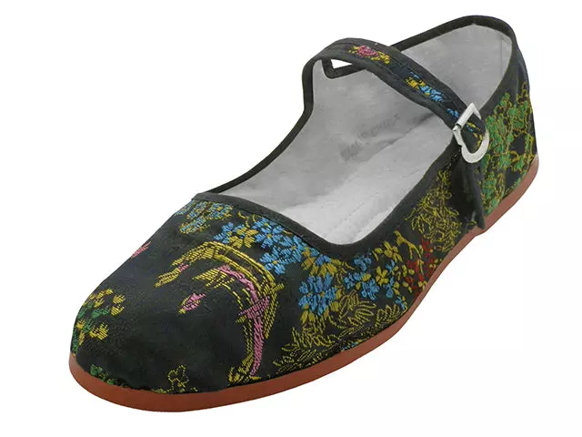 T2-119L - Women's "Easy USA" Satin Brocade Upper Classic Mary Jane Shoes — Black (T2-119L-B) / 35