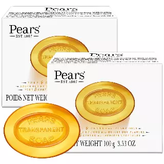 Pears Soap, Pure & Gentle with Natural Oils, 2-Pack  Transparent Amber Glycerin Soap for Pampered, Glowing Skin, 3.53 Oz Ea