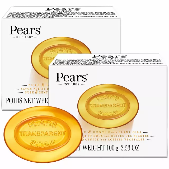 Pears Soap, Pure & Gentle with Natural Oils, 2-Pack  Transparent Amber Glycerin Soap for Pampered, Glowing Skin, 3.53 Oz Ea